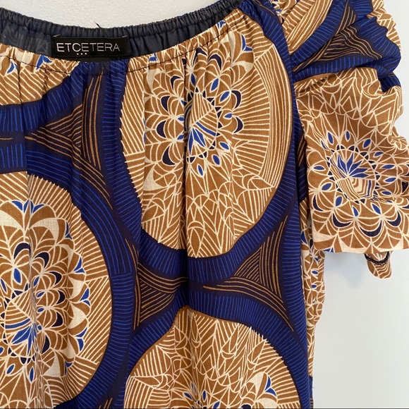 Etcetera Royal Blue & Beige Short Sleeve Cotton Shift Dress Size: 0 - Picture 5 of 12